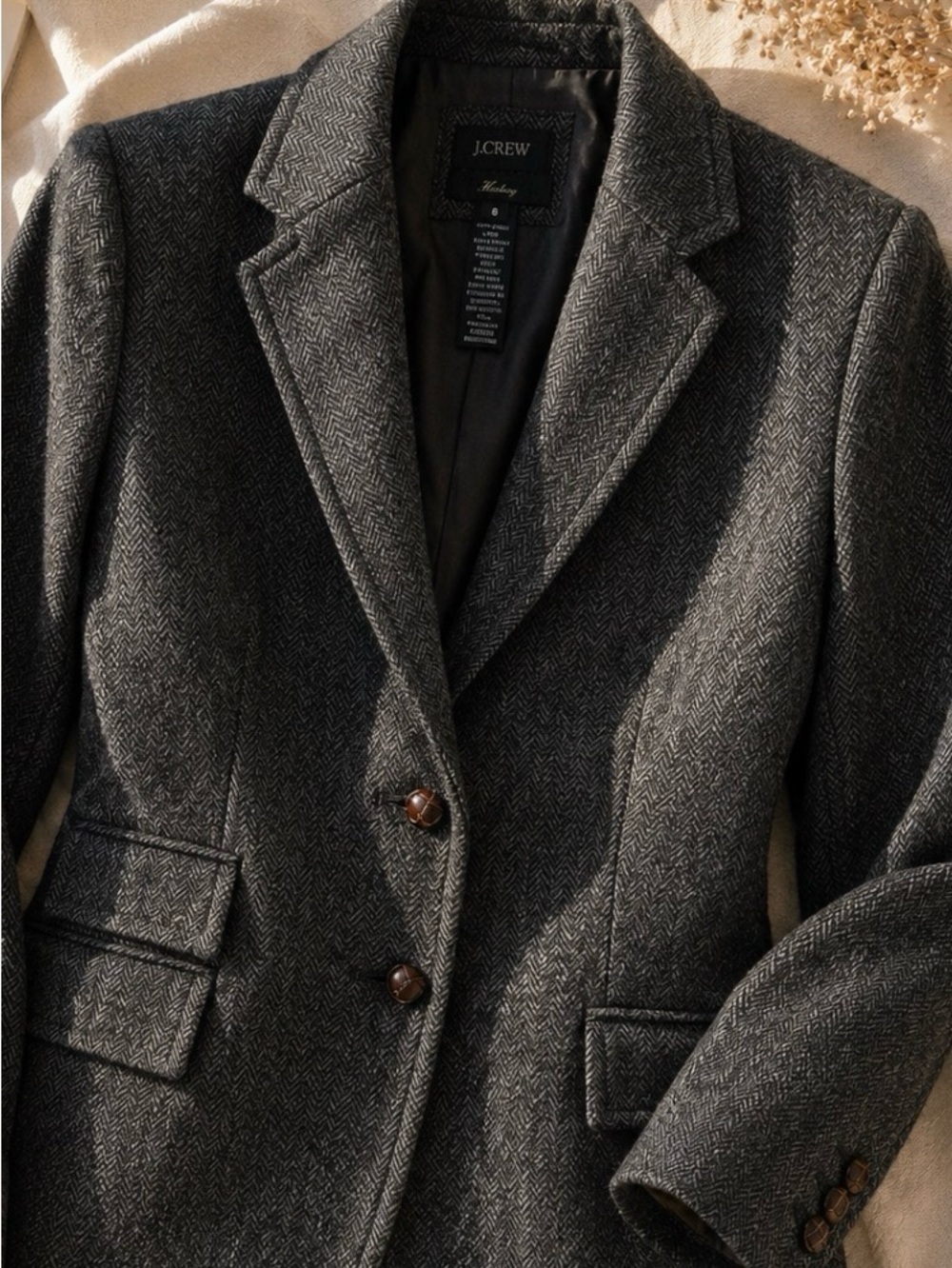 J.Crew Black Label 100% Wool Herringbone Tailored Blazer Size 8 - Picture 2 of 5